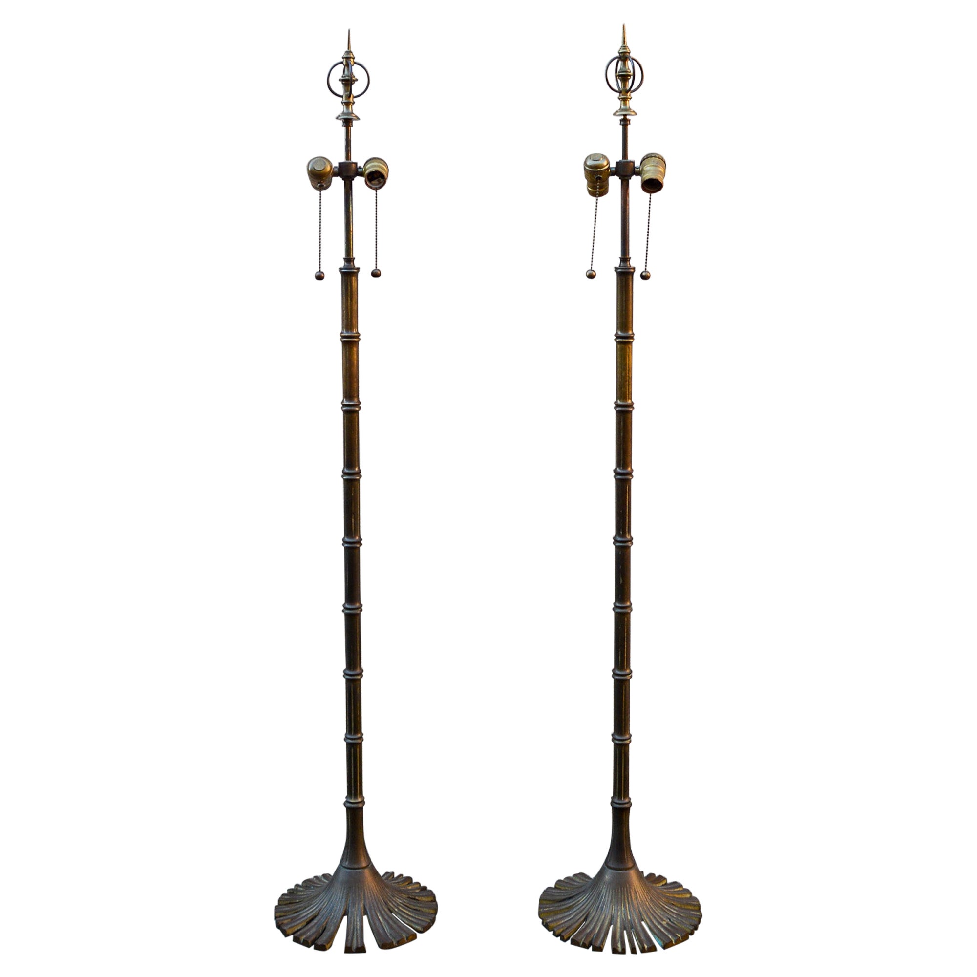 Pair of Chapman Faux Bamboo Brass Floor or Reading Lamps