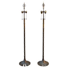 Vintage Pair of Chapman Faux Bamboo Brass Floor or Reading Lamps
