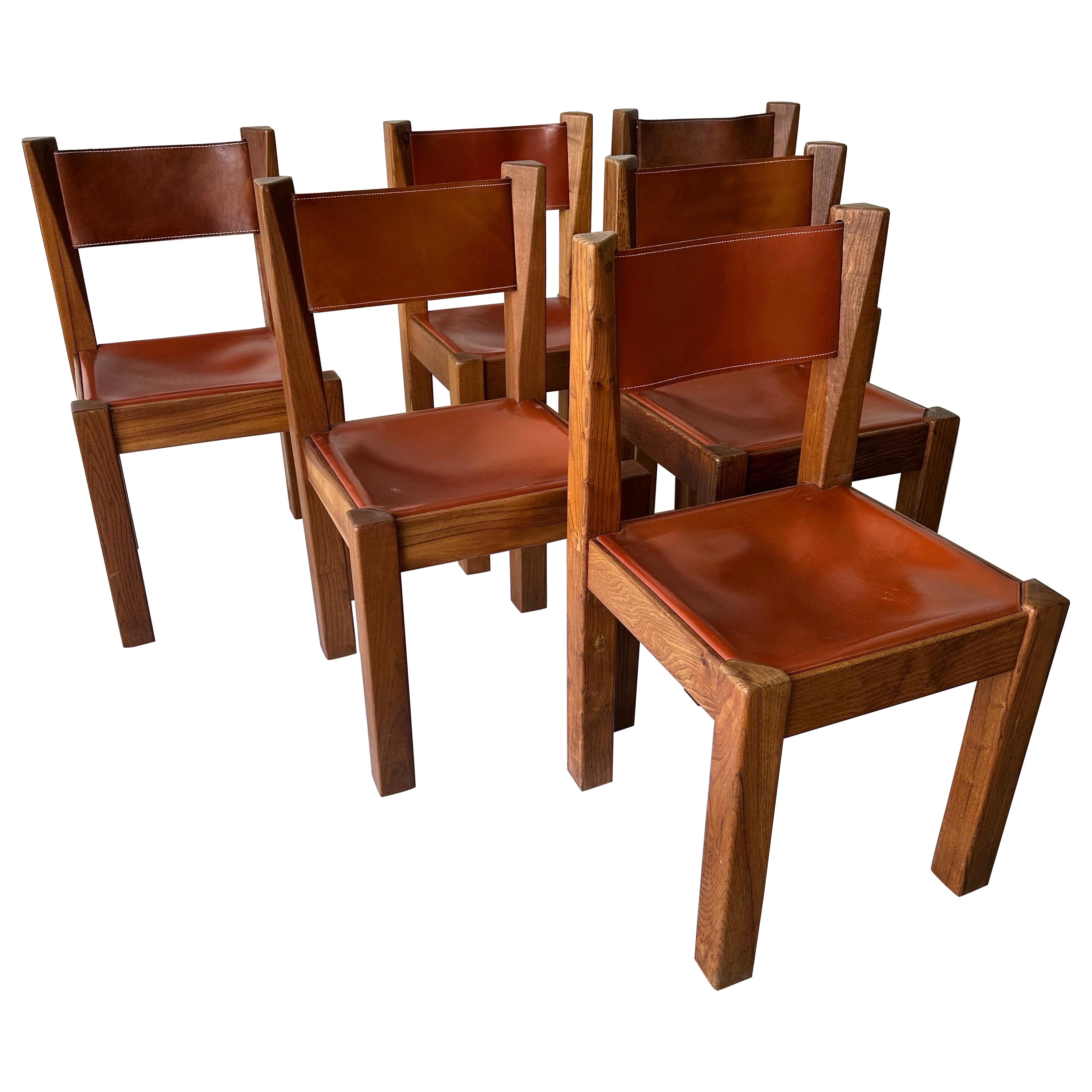 Ensemble de 6 chaises en cuir de style maison Regain en vente