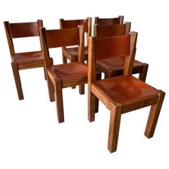 Vintage Set of 6 maison Regain Style Leather Chairs