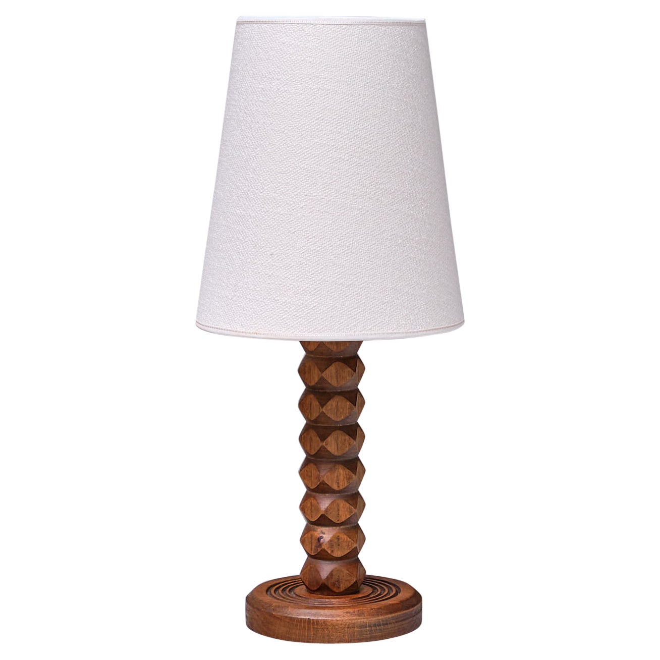 Charles Dudouyt Attributed Table Lamp in Oak with Ivory Shade, France, 1950s For Sale