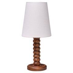 Used Charles Dudouyt Attributed Table Lamp in Oak with Ivory Shade, France, 1950s