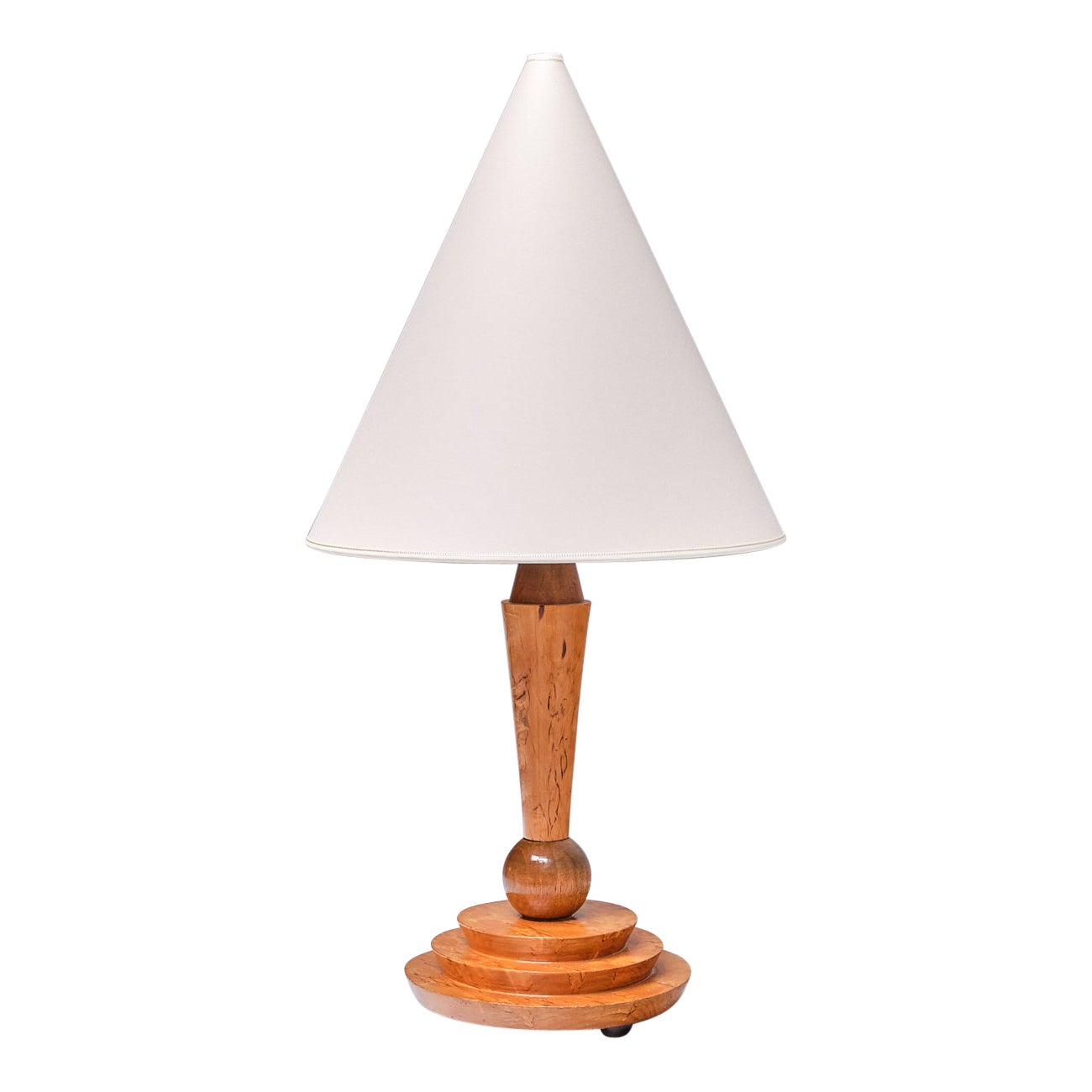 Art Deco Table Lamp in Birdseye Maple with Ivory Colored Shade, Austria, 1930s For Sale