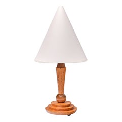 Used Art Deco Table Lamp in Birdseye Maple with Ivory Colored Shade, Austria, 1930s