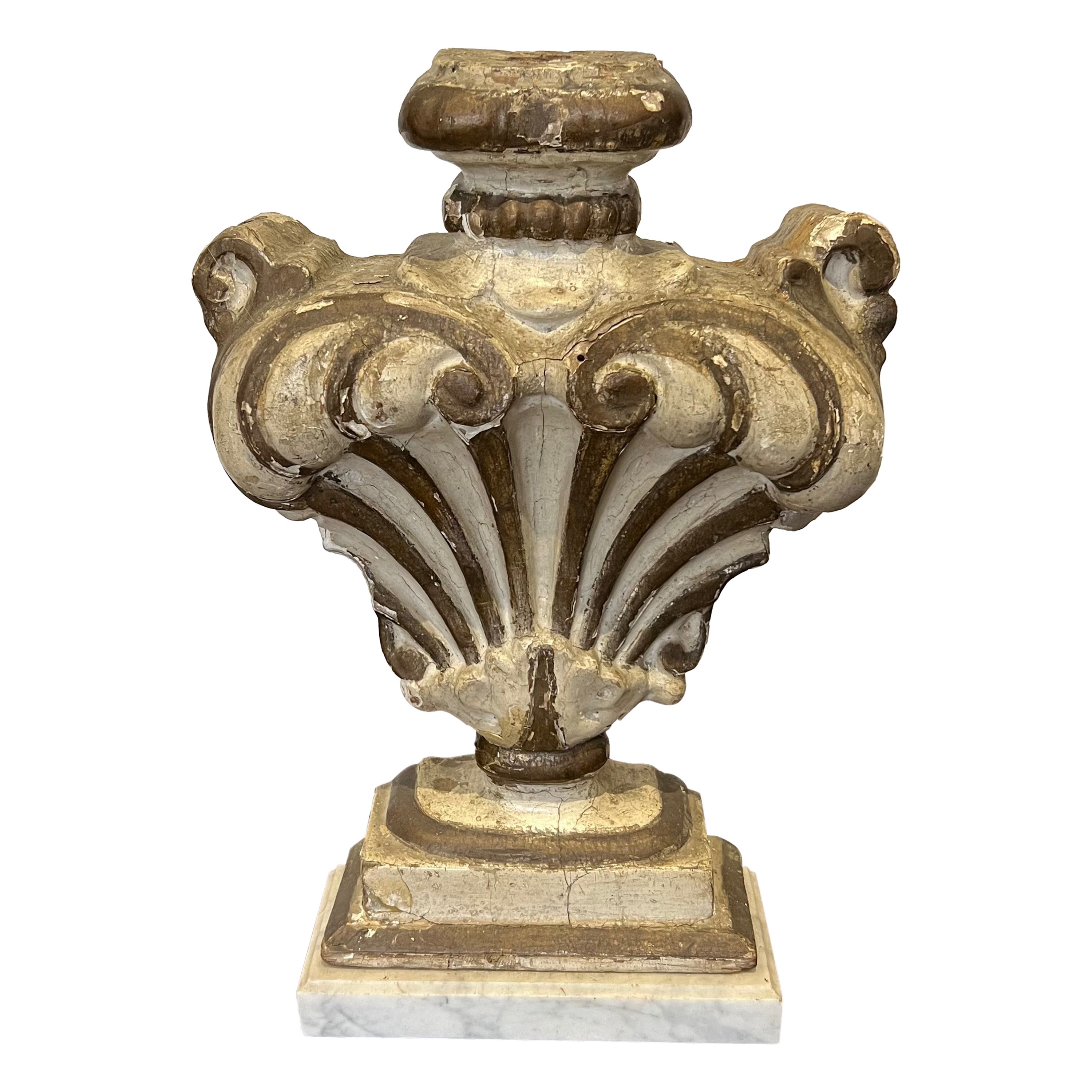 Decorative Carved Wood Element on a Marble Base. Italian work. 18th Century For Sale