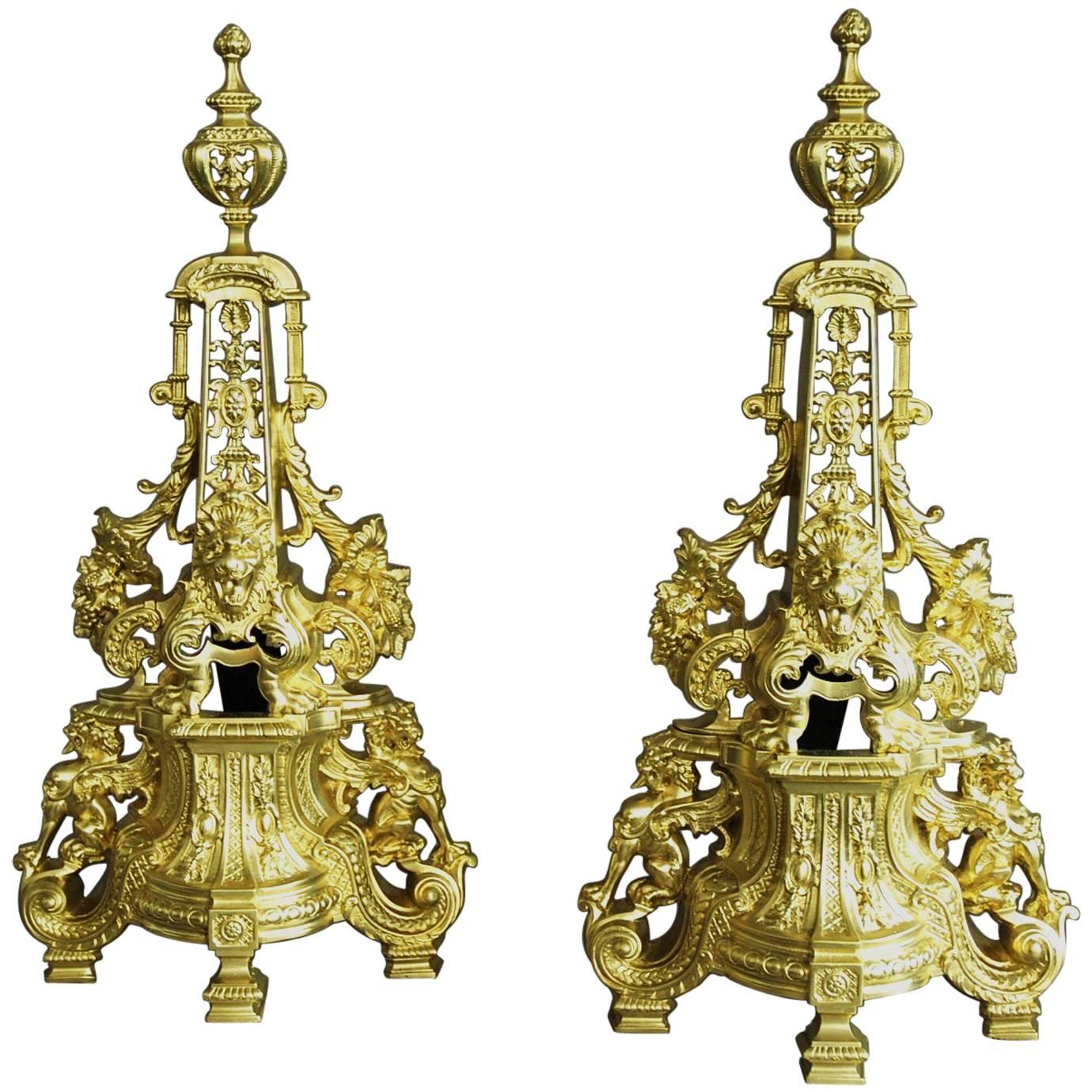 Extremely Large Pair of French 19th Century Chenets or Fire Dogs