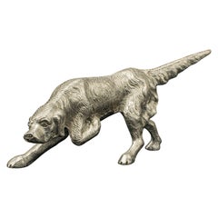 Figure ancienne de chien, anglaise, fer nickelé, pointure, ornement de chien, édouardienne