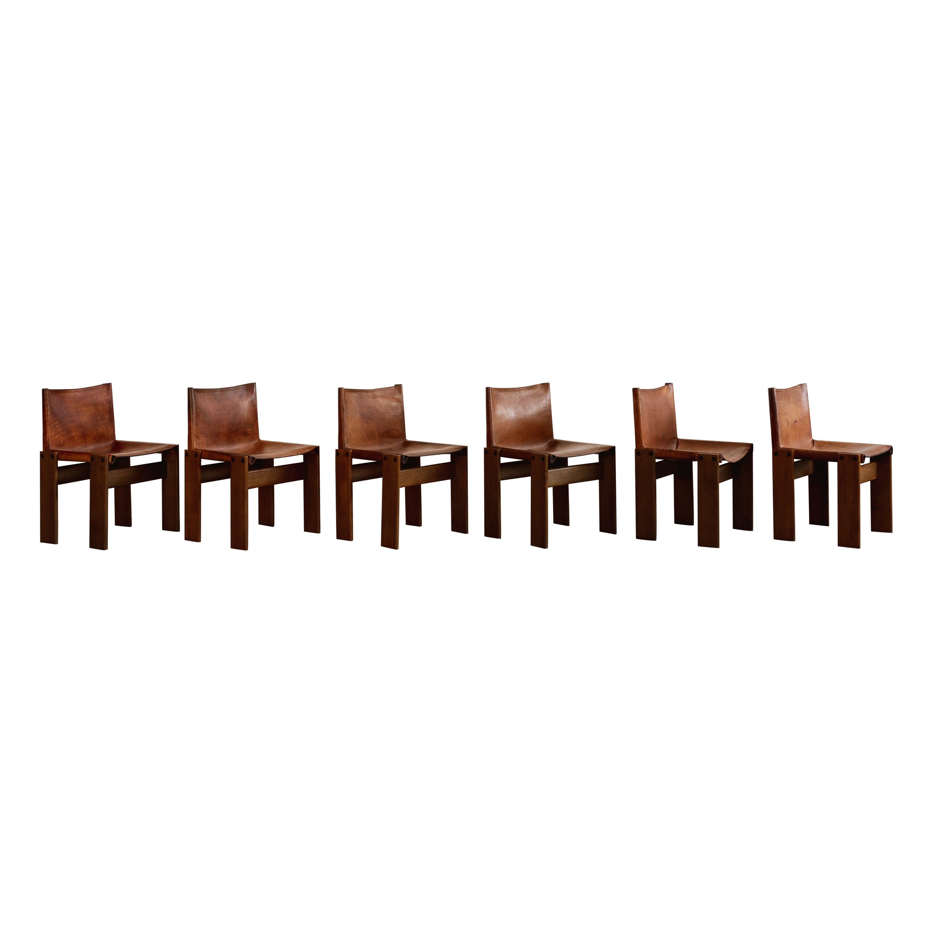 Afra & Tobia Scarpa "Monk" Dining Chairs for Molteni, 1974, Set of 6 For Sale