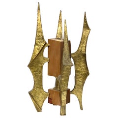 Abstract Sculpture Modern Bronze and Wood 