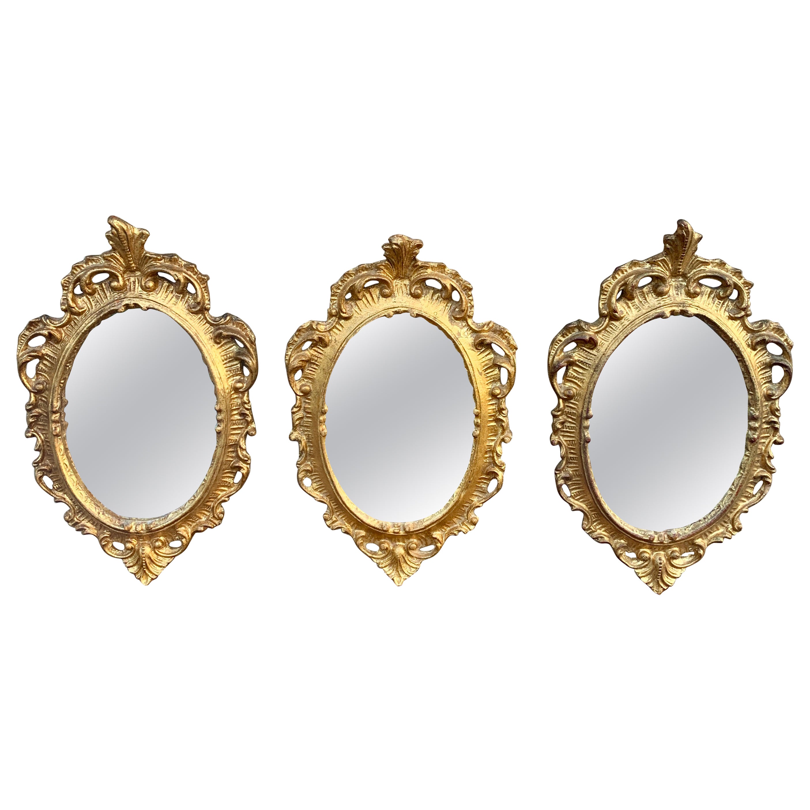 Italian Florentine Baroque Gold Giltwood Wall Mirrors, Set of Three For Sale