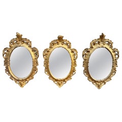 Italian Florentine Baroque Gold Giltwood Wall Mirrors, Set of Three