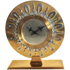 Vintage Midcentury French Bronze Sunburst Clock by Henkele of Paris 