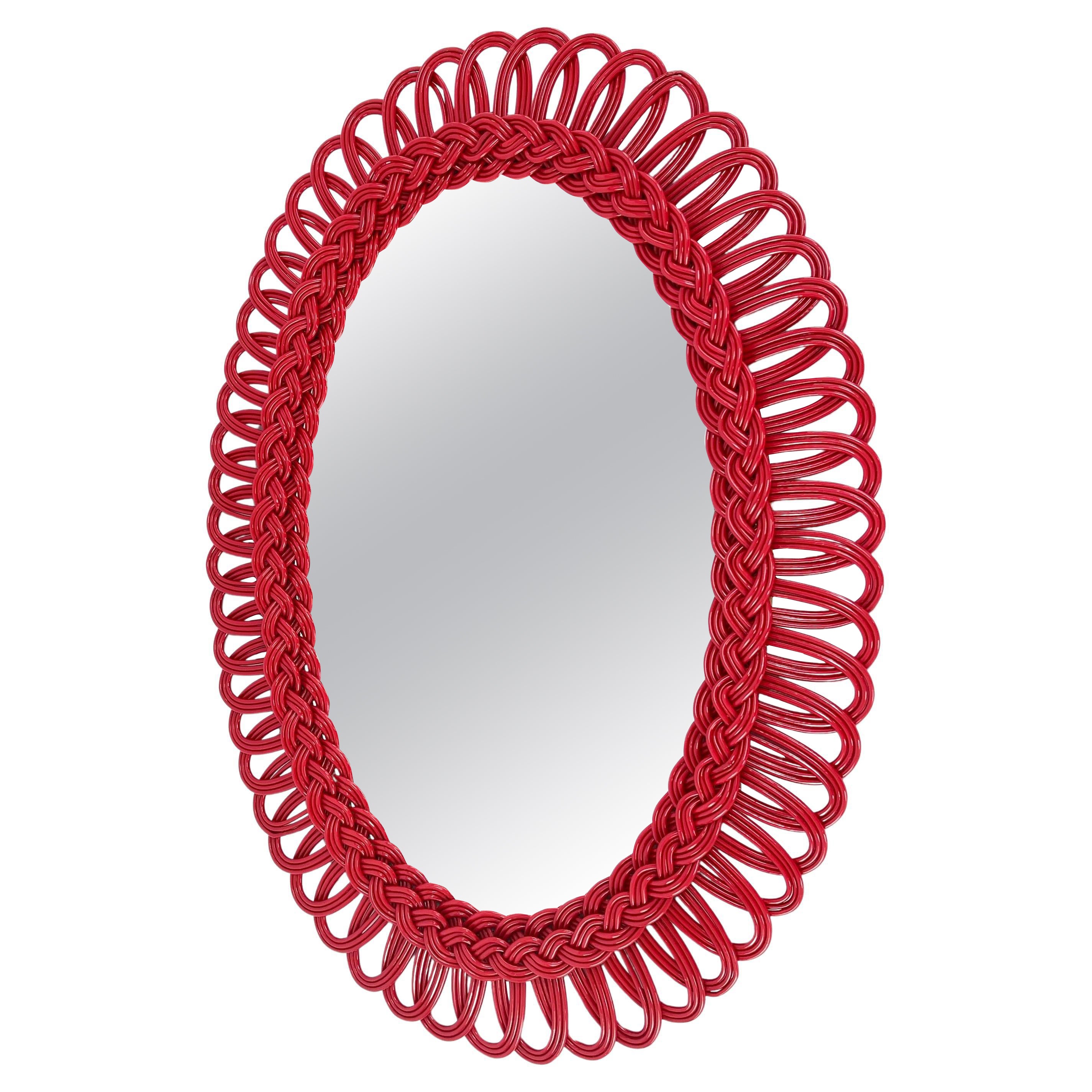 MID-CENTURY red flower mirror,  1950s For Sale