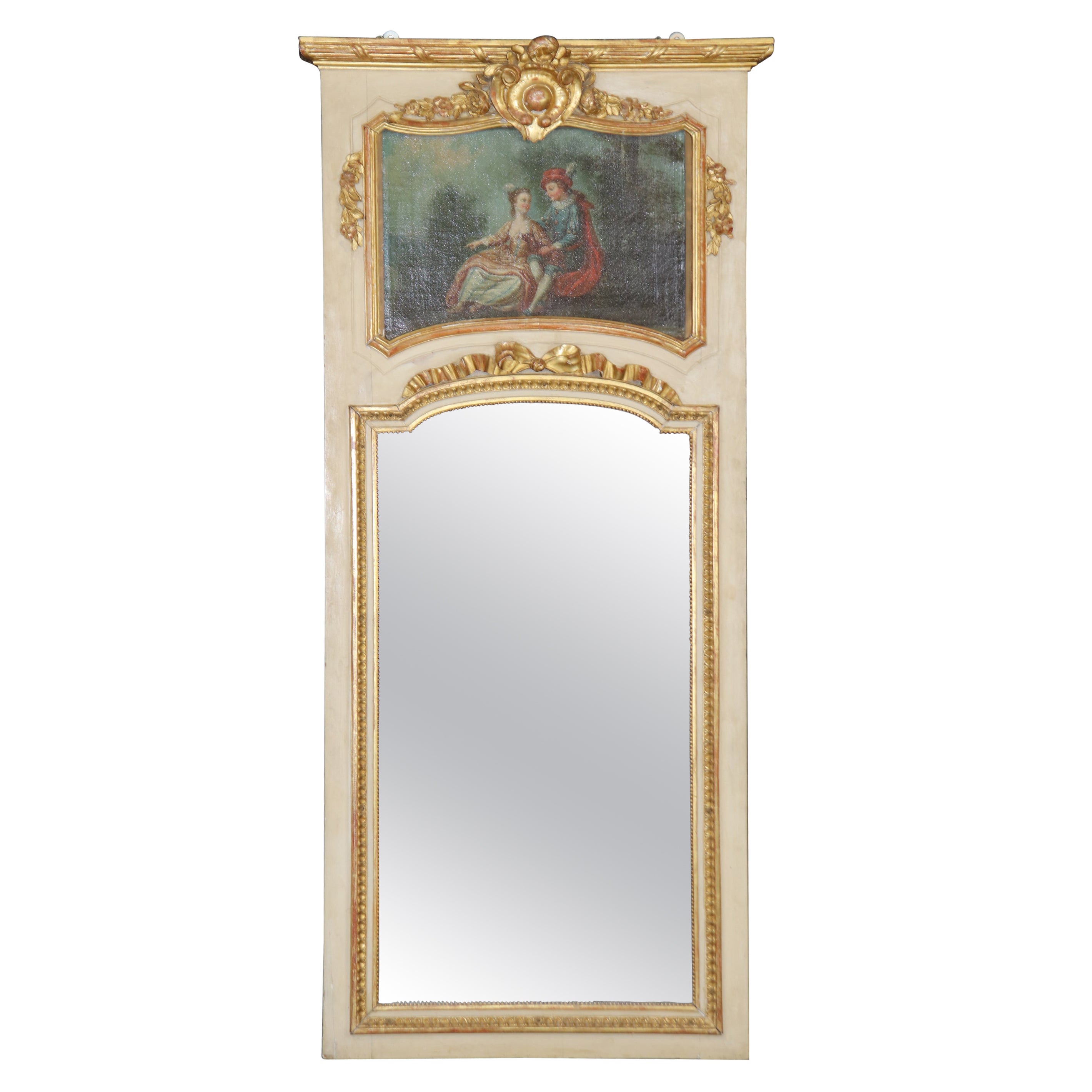 Superb French Louis XV Period 1790s era Trumeau Mirror with Oil Painting  For Sale