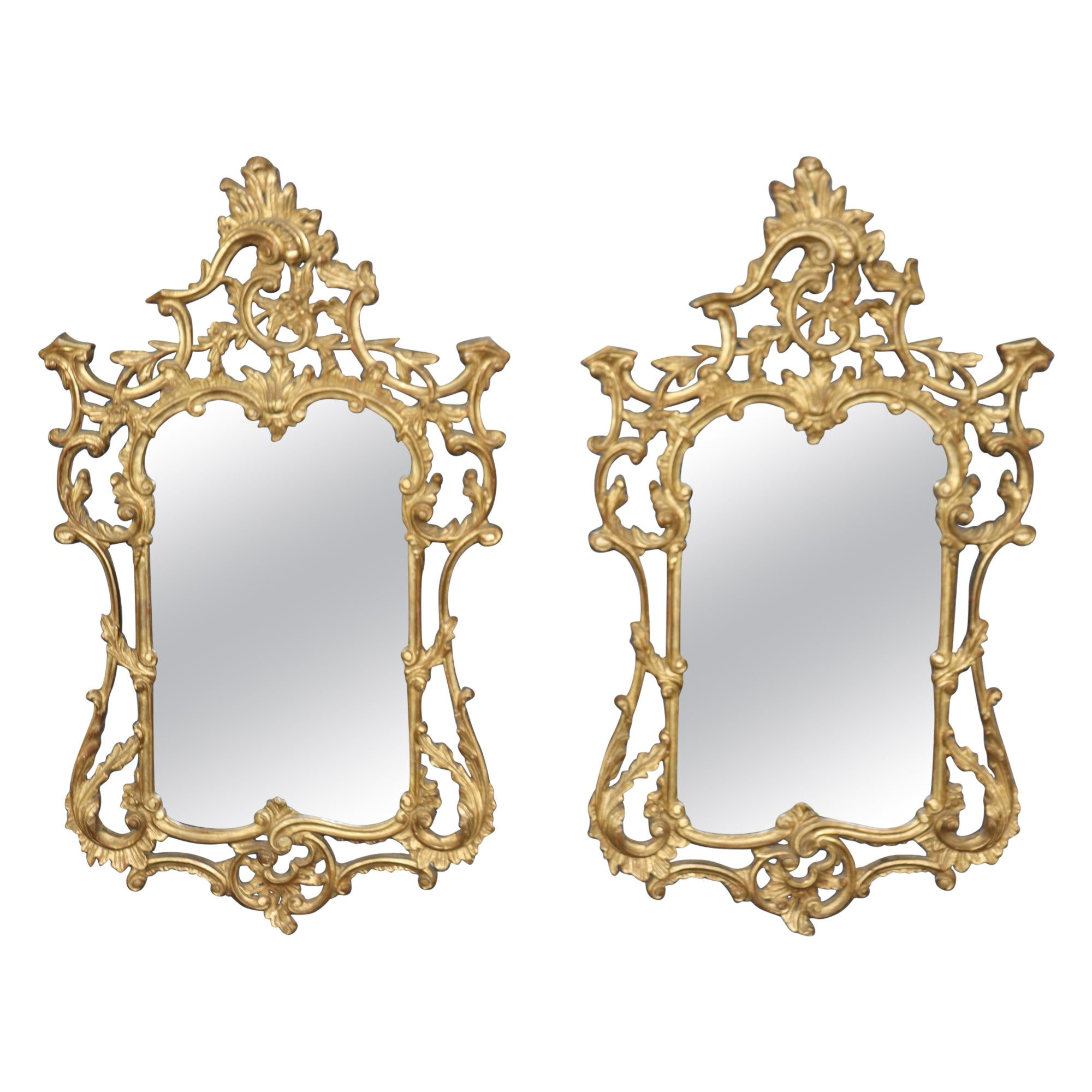 Pair of Magnificent Carved Italian Rococo Giltwood Louis XV Style Mirrors  For Sale