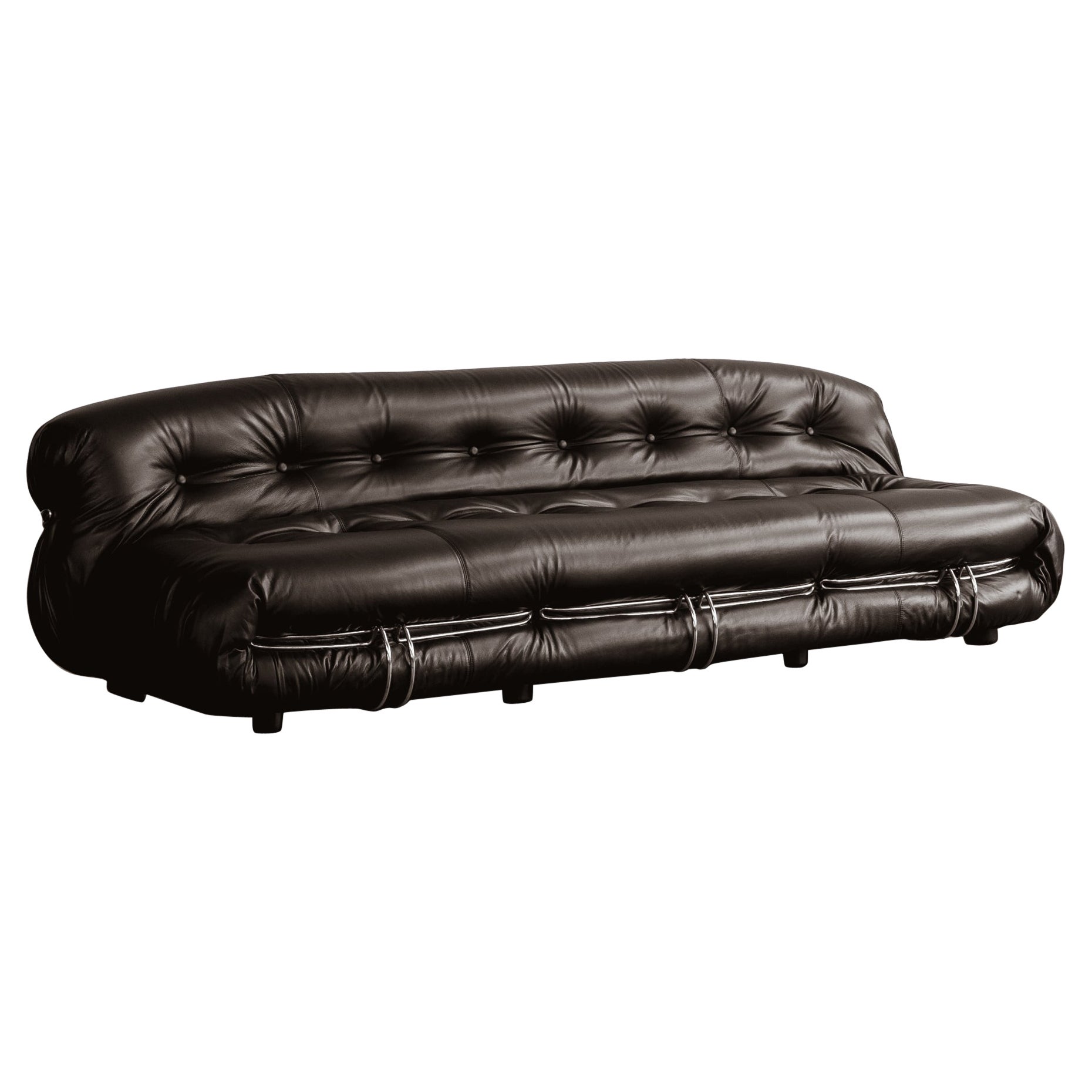 Afra & Tobia Scarpa “Soriana” Sofa for Cassina, Black Leather, 1969