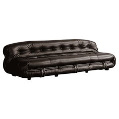 Afra & Tobia Scarpa “Soriana” Sofa for Cassina, Black Leather, 1969