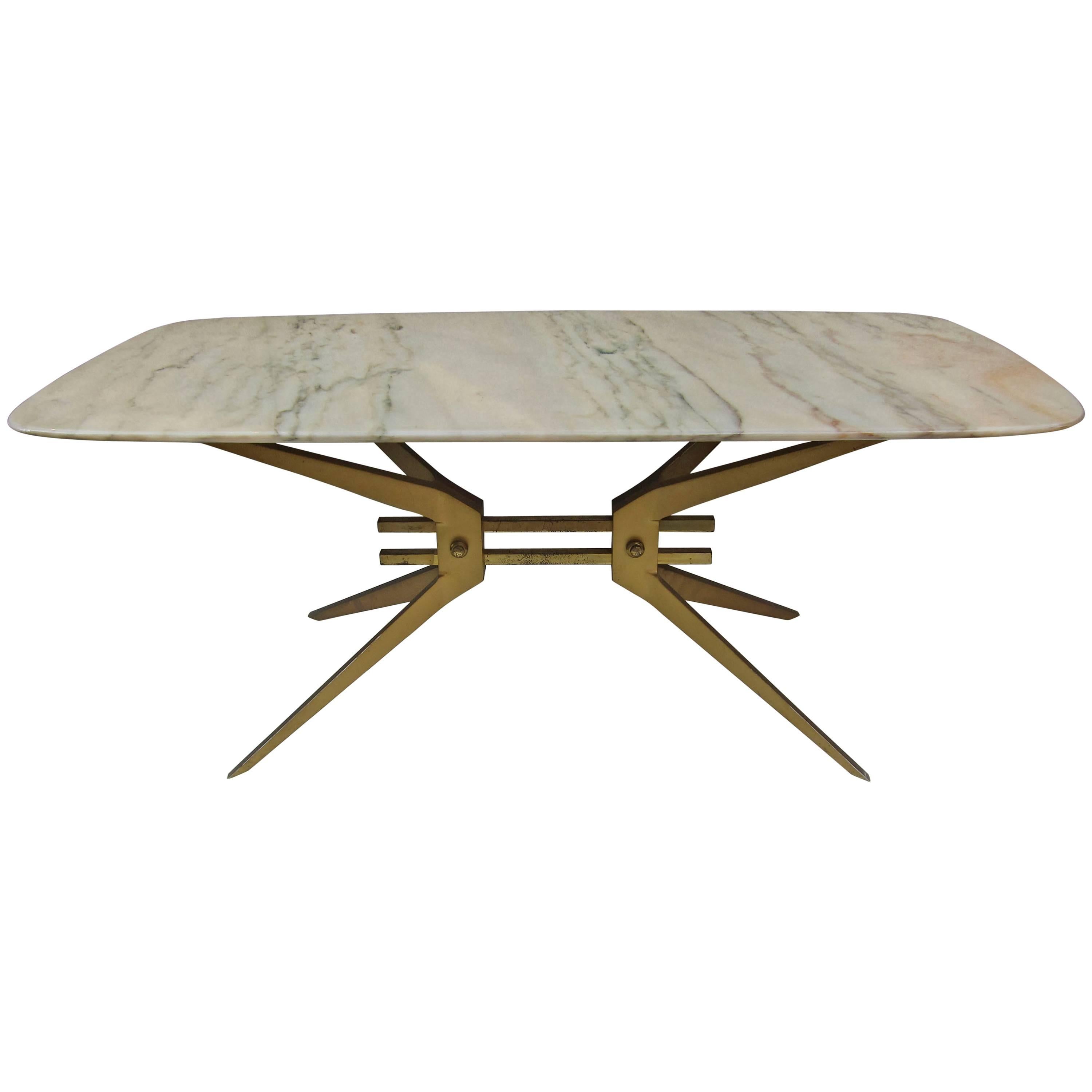 Cesare Lacca Gilded Brass and Marble Top Coffee Table, Italy, 1950 For Sale