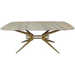 Cesare Lacca Gilded Brass and Marble Top Coffee Table, Italy, 1950