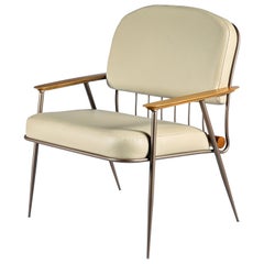 Sessel „Cuore“ aus Kohlenstoffstahl, gepolstert mit natürlichem Leder und Holzdetails
