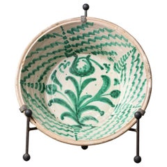 Antique 19th c. Large Spanish Green Fajalauza Lebrillo Bowl from Granada