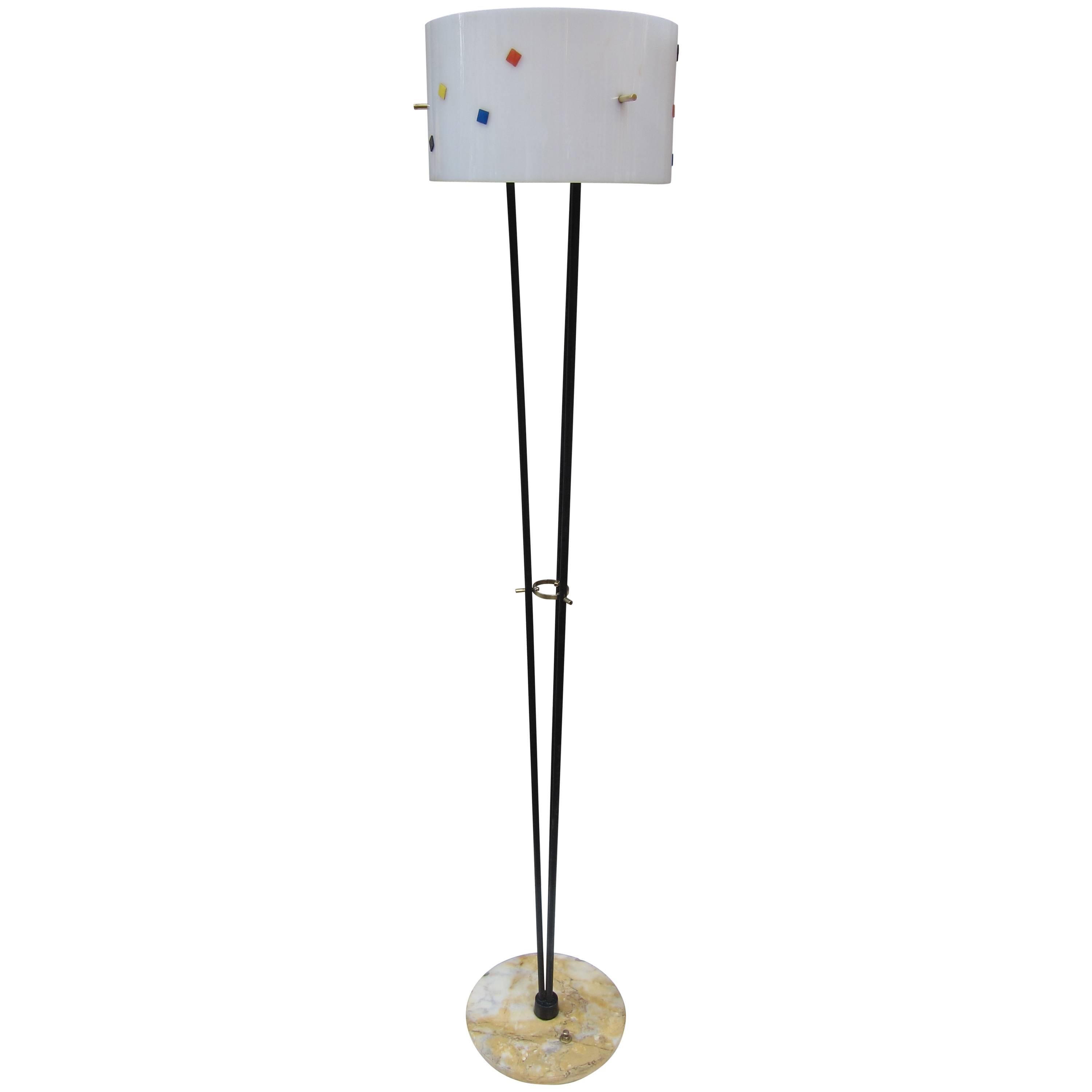 Angelo Brotto, Perspex, Iron and Marble Base Floor Lamp, Italy, 1960 For Sale