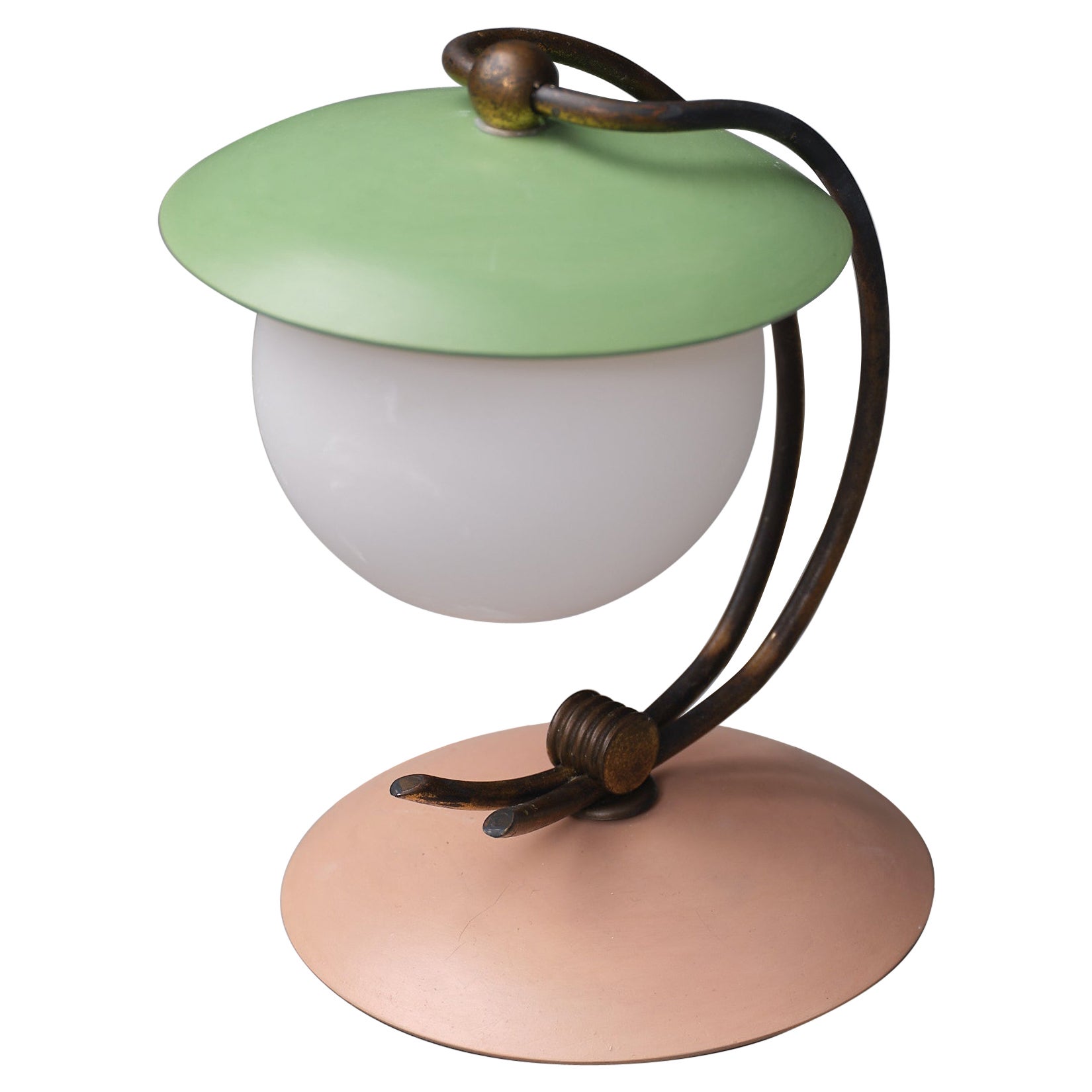 Vintage Charm: 1950s Italian Table Lamp with Brass and Opaline Glass For Sale