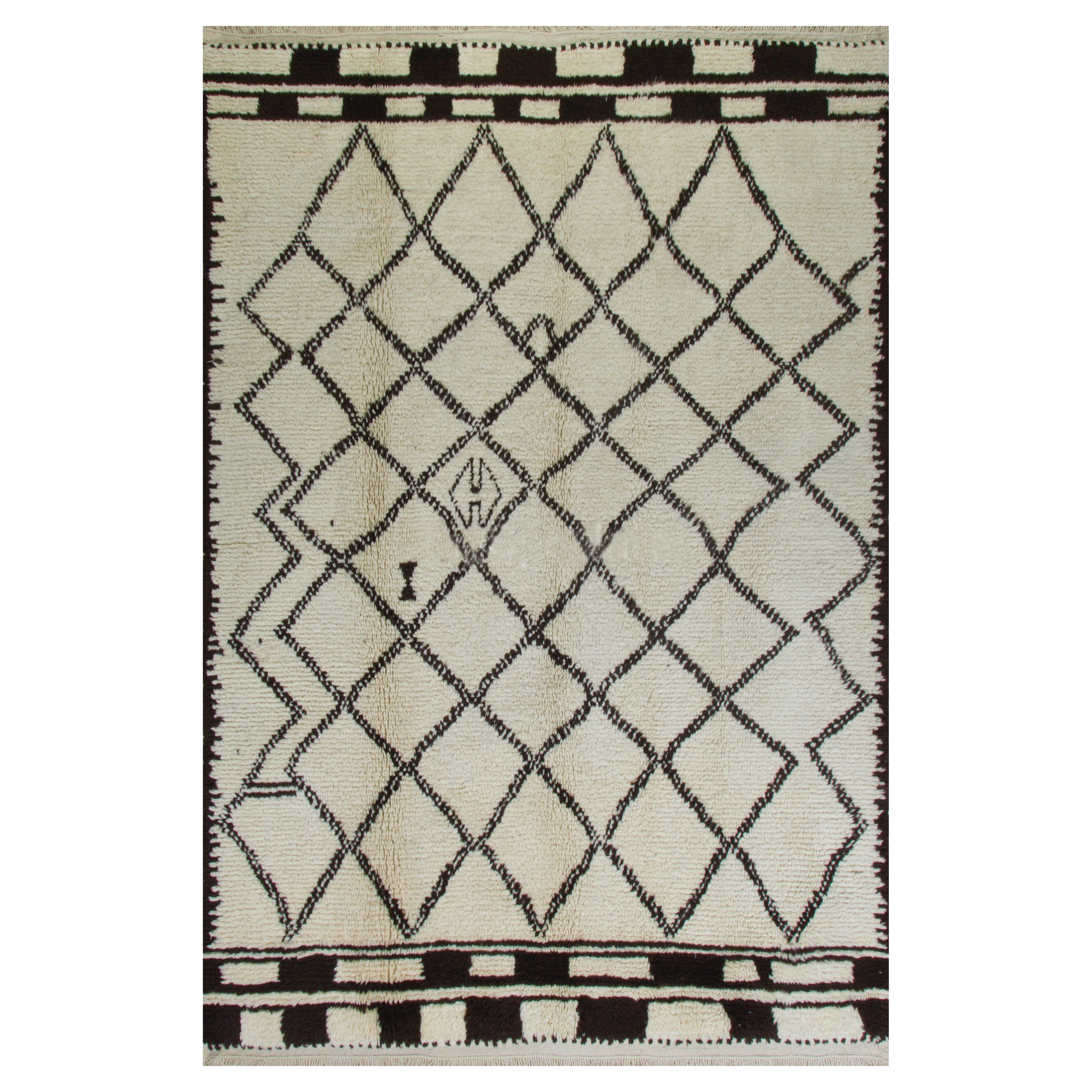 6x9 Fuß Marokkanischer Teppich, 100 % natürliche Wolle, moderner handgefertigter Beni Ourain Tulu Teppich