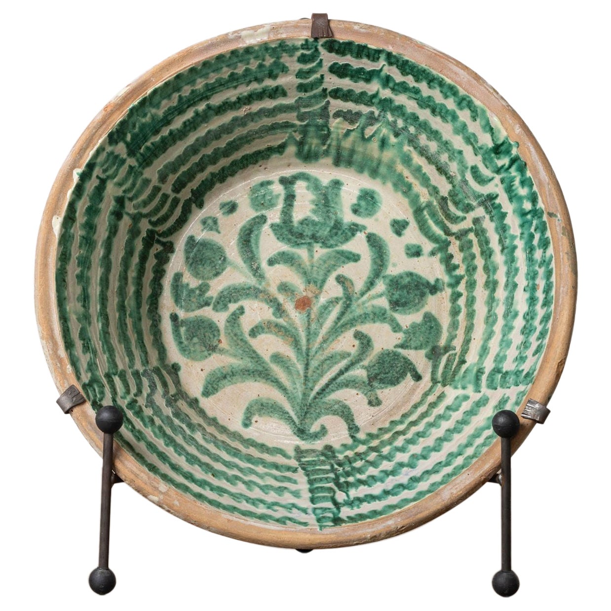 19th c. Large Spanish Green Fajalauza Lebrillo Bowl from Granada For Sale