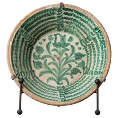 Antique 19th c. Large Spanish Green Fajalauza Lebrillo Bowl from Granada