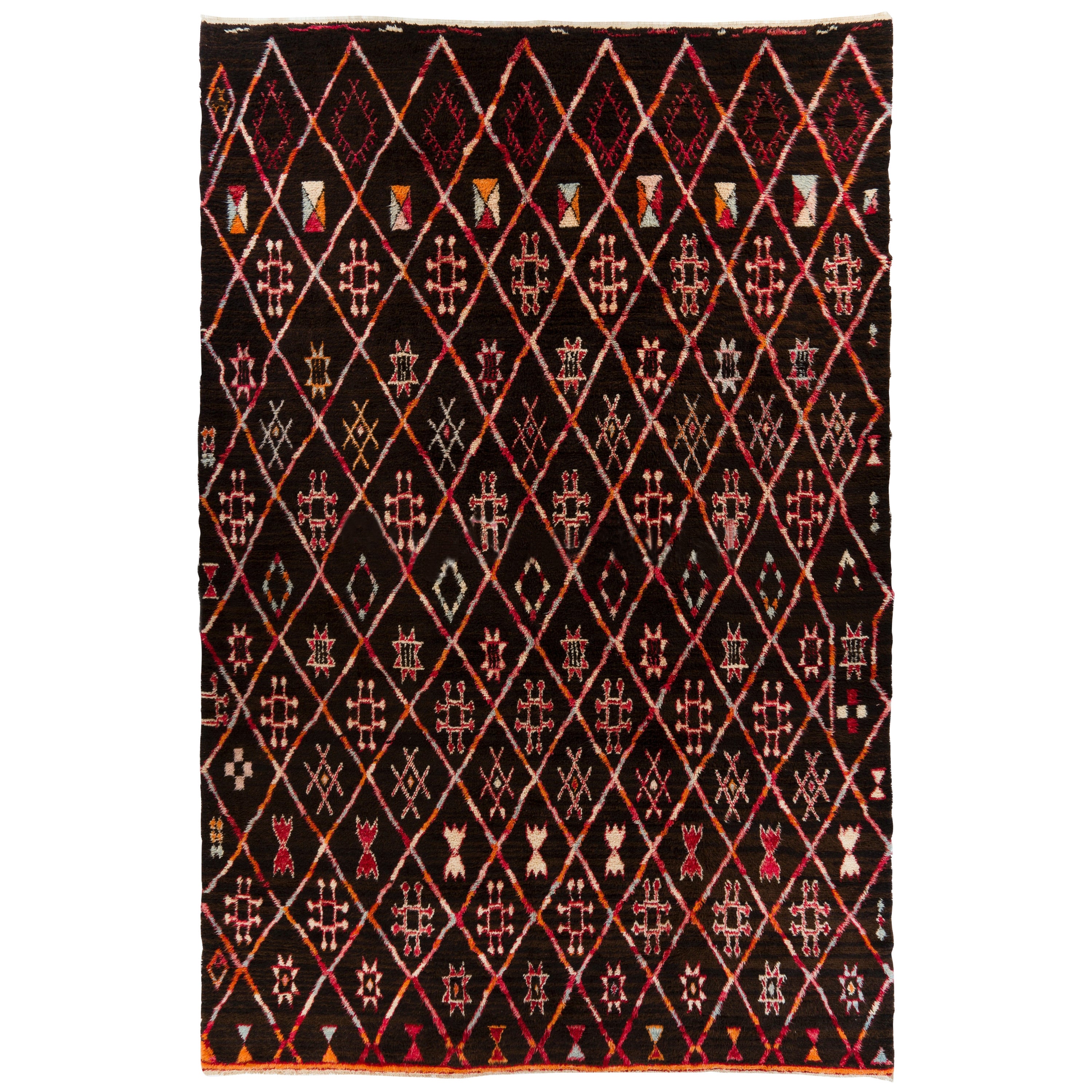 Tapis tulu marocain fait main en Brown et Red, 100% laine, options personnalisées disponibles en vente