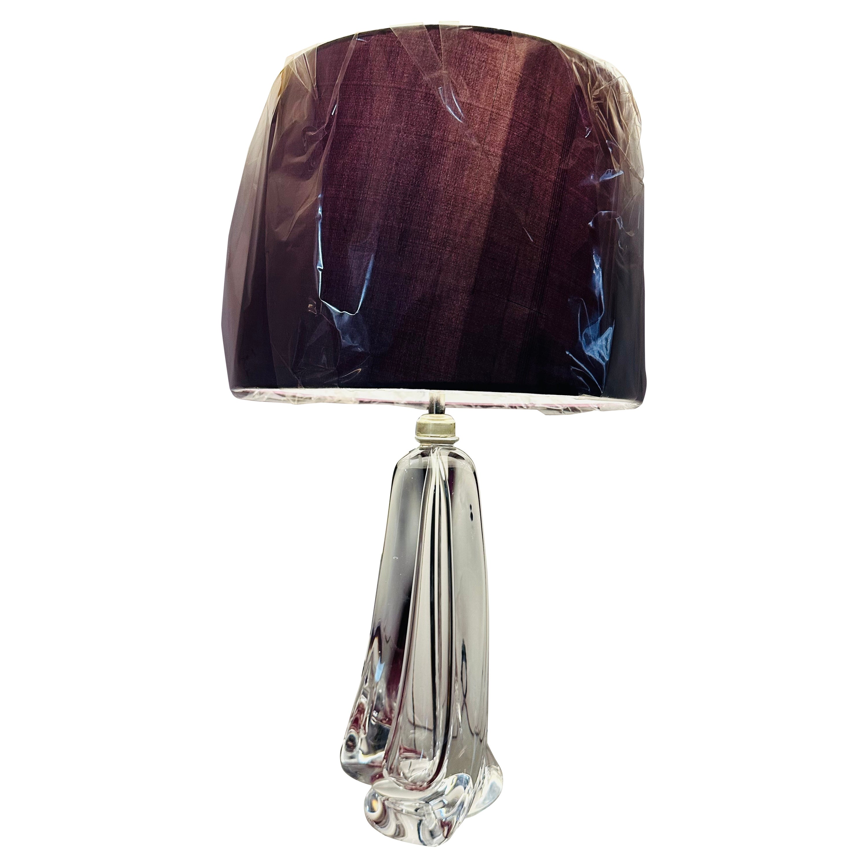 1950s Belgium Val Saint Lambert Clear Crystal Tapering Glass Table Lamp Signed For Sale