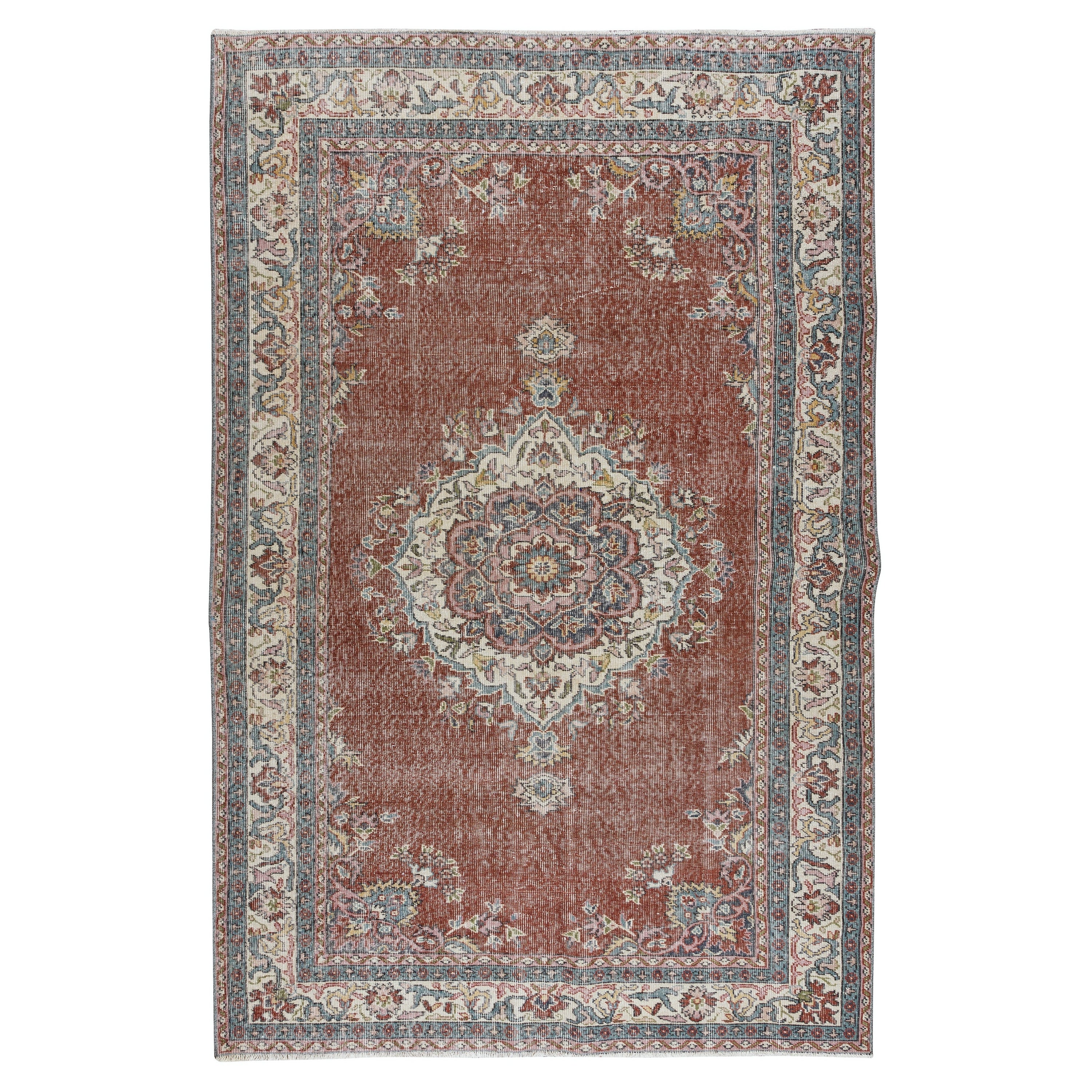 5.4x8.5 Ft Traditional Vintage Hand Knotted Turkish Rug with Medallion Design For Sale