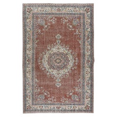 5.4x8.5 Ft Traditionnel Vintage Hand Knotted Turkish Rug with Medallion Design