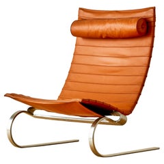 Vintage 'PK20' Leather and Chromed Metal Lounge Chair by Poul Kjaerholm for the Republic