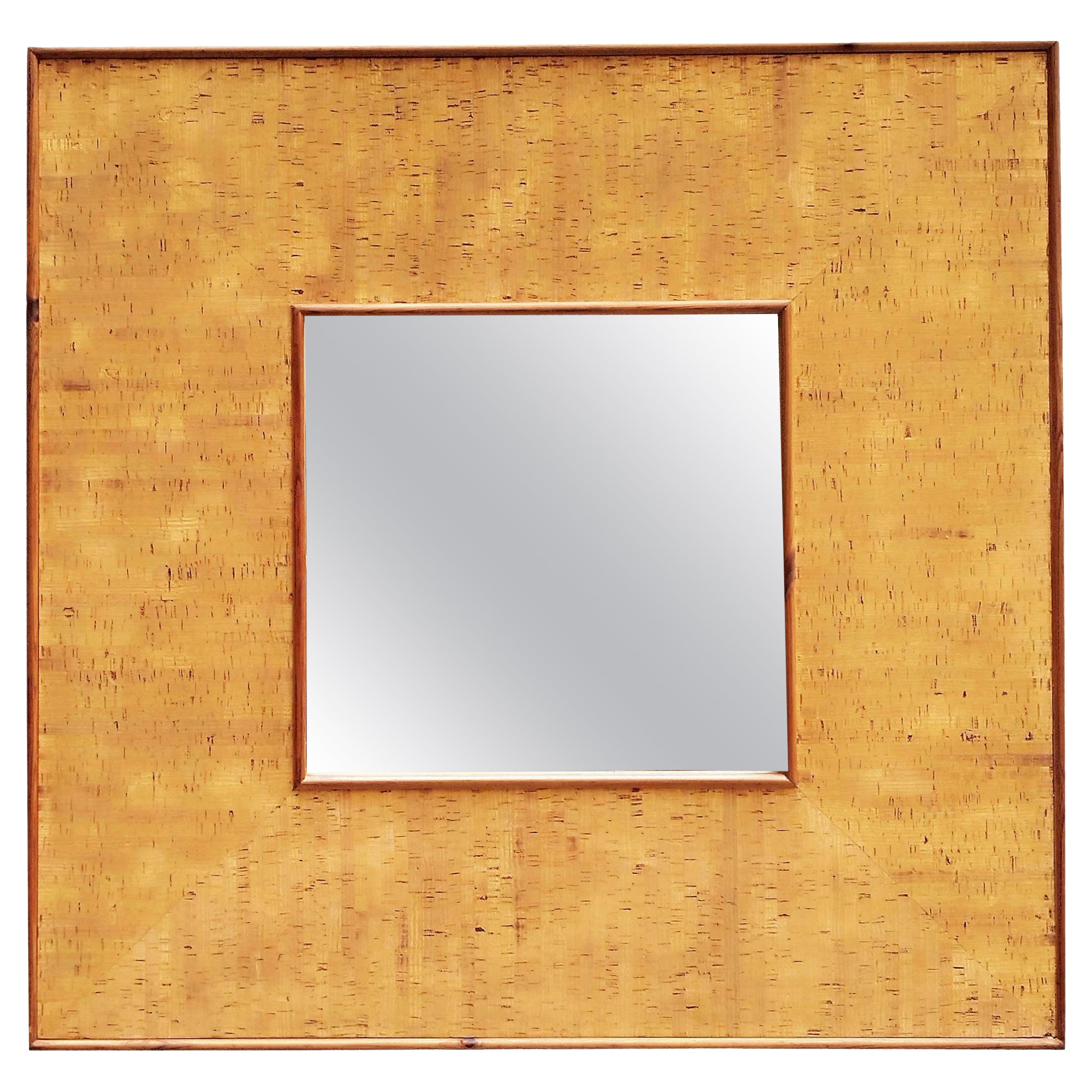 Modern Square Cork Wall Mirror, Italy 1970s For Sale