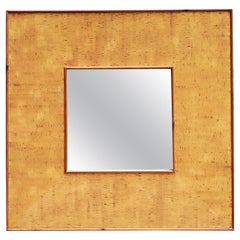 Vintage Modern Square Cork Wall Mirror, Italy 1970s