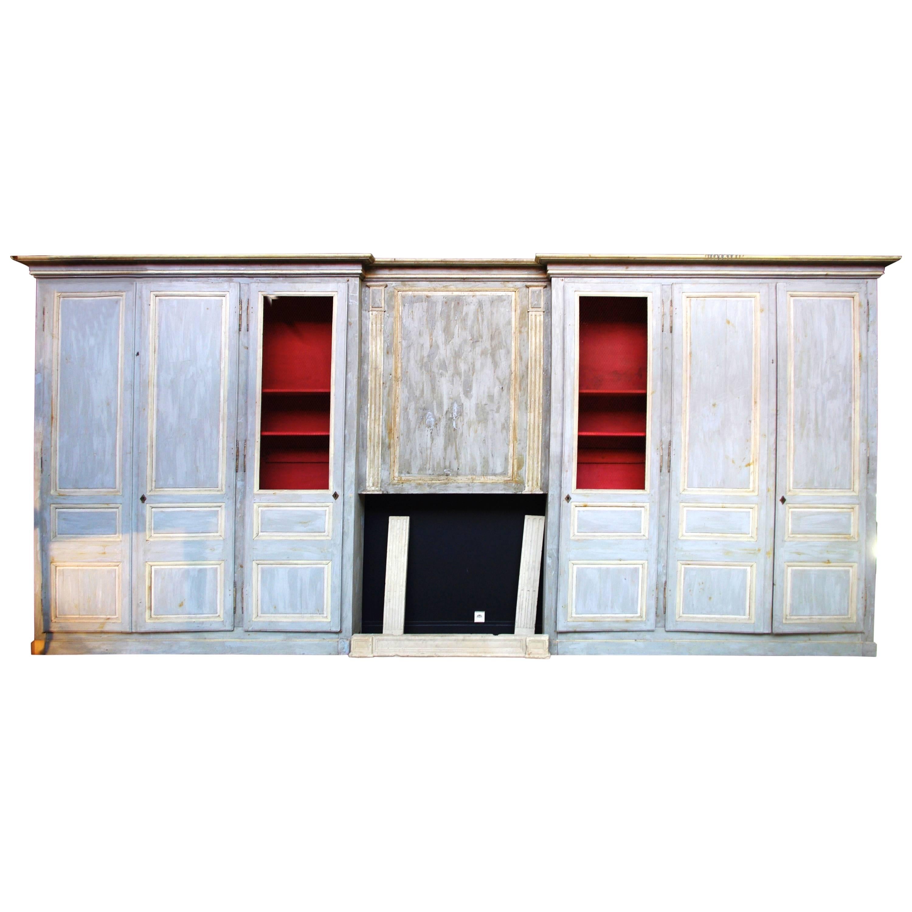 French Louis XVI Style Woodwork or Boiserie, Light Blue and White