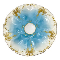 Antique French "Lewis Strauss & Co." Limoges Porcelain Blue & Gold Oyster Plate.
