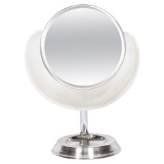 Runder Schminktischspiegel aus Milchglas und Chrom im Art déco-Stil