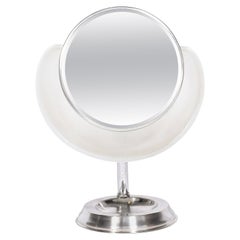 Miroir de coiffeuse Art déco rond en verre dépoli et chrome