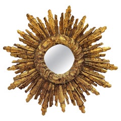 Small French Gilt Starburst or Sunburst Mirror (Diameter 13 1/2)