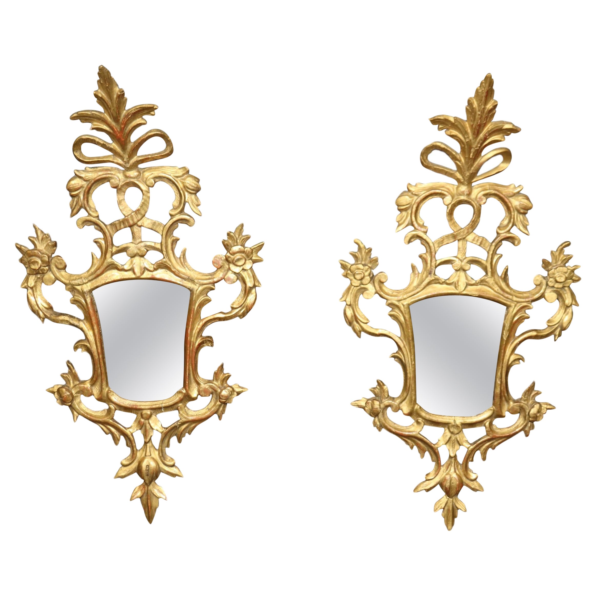 Fantastic Diminutive Water Gilded Carved Italian Rococo Mirrors Circa 1820s