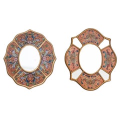Set of Two Vintage Peruvian Mid-Century Hand-Painted Wooden Wall Mirrors