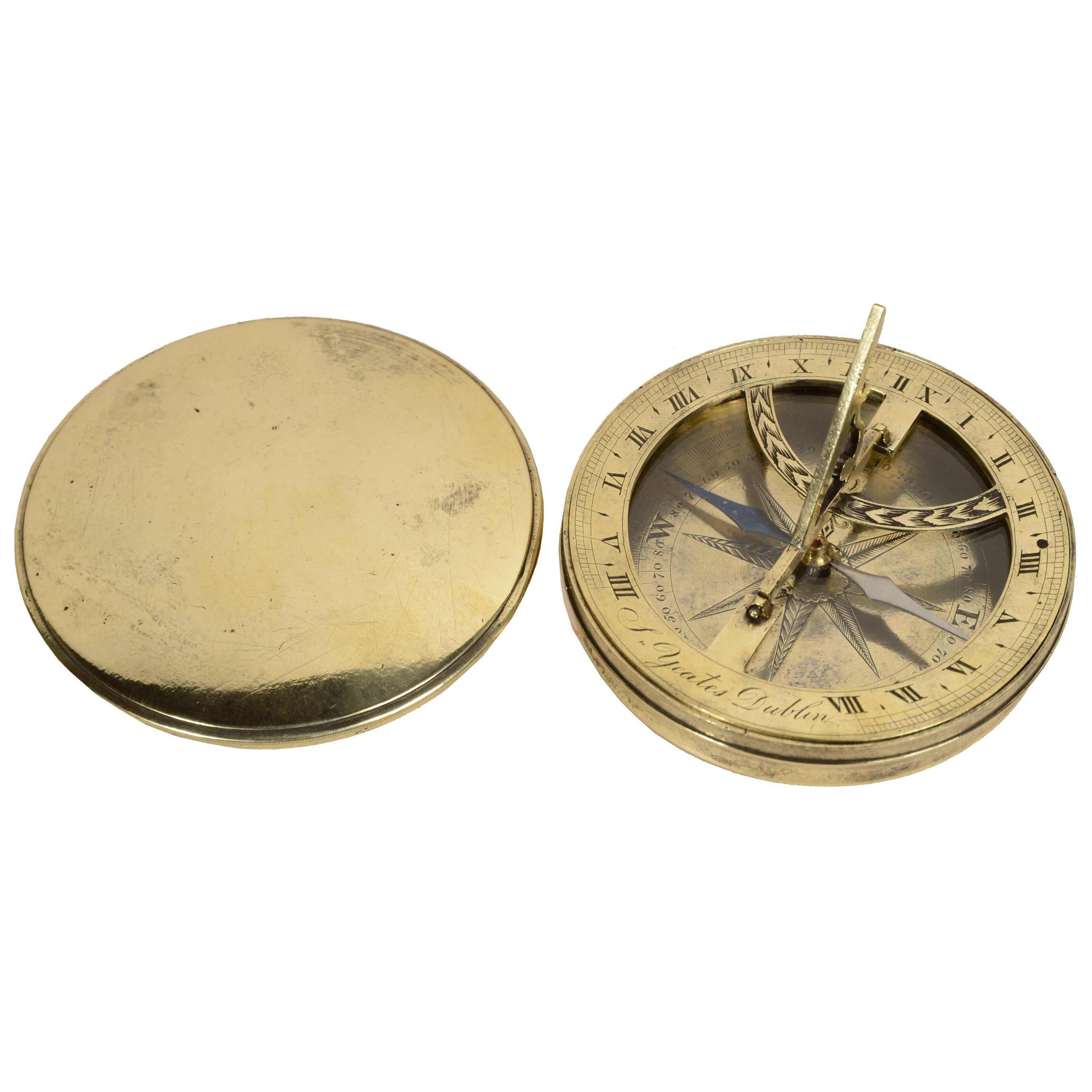 Early 19th century equinoctial sundial clock signed S. Yeates 1762-1834 For Sale