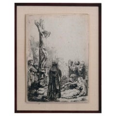 Antique Rembrandt van Rijn The Crucifixion: The Small Plate Signed Etching on Paper 1635