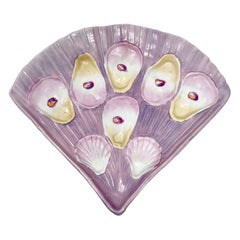 Antique German Porcelain Fan-Shaped Pink Luster Oyster Plate, Circa 1890.