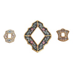Set di tre specchi da parete in legno peruviano vintage di metà secolo dipinti a mano