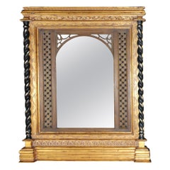 Vintage Large English Gothic Continental Style Ebonized Gilded Mantle Buffet Mirror