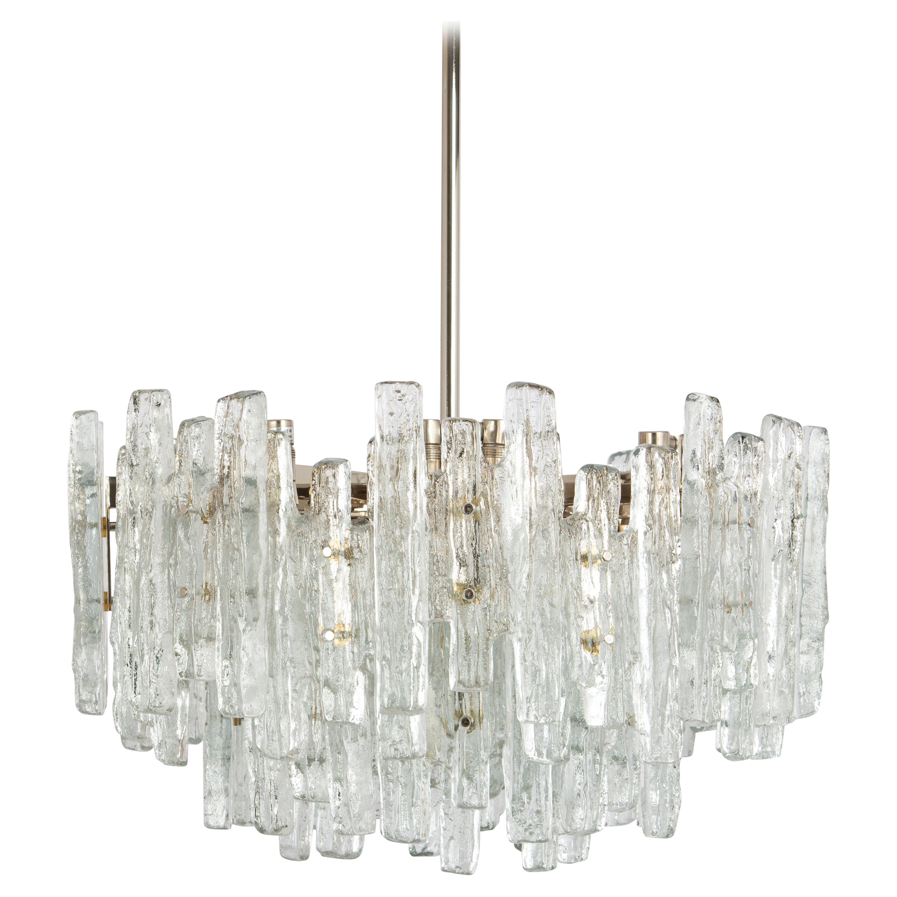 Large Rare Murano Ice Glass Chandelier by Kalmar, Austria, 1960s For Sale